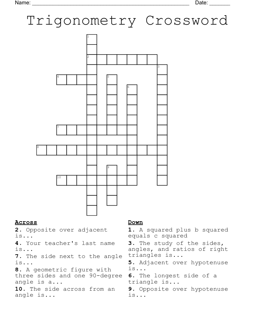 Trigonometry Crossword