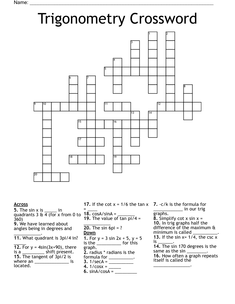 Trigonometry Crossword