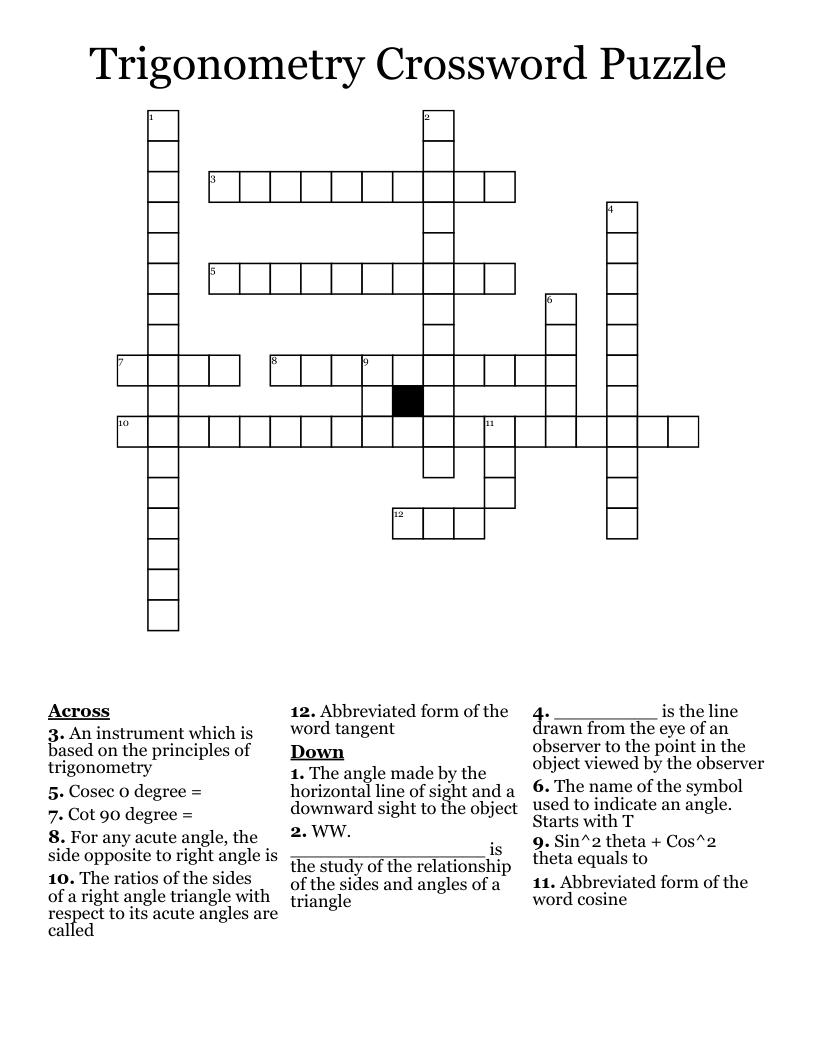 Trigonometry Crossword Puzzle 