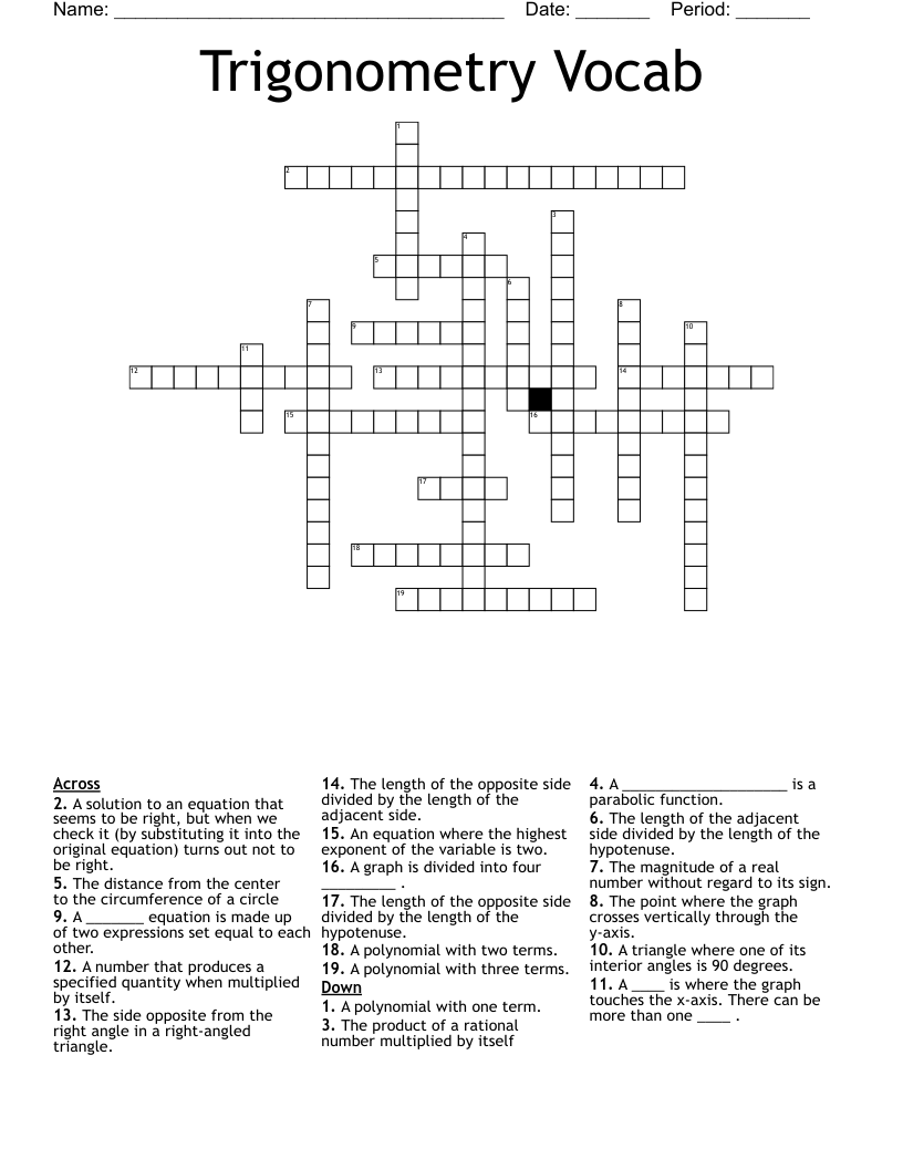Trigonometry Vocab Crossword