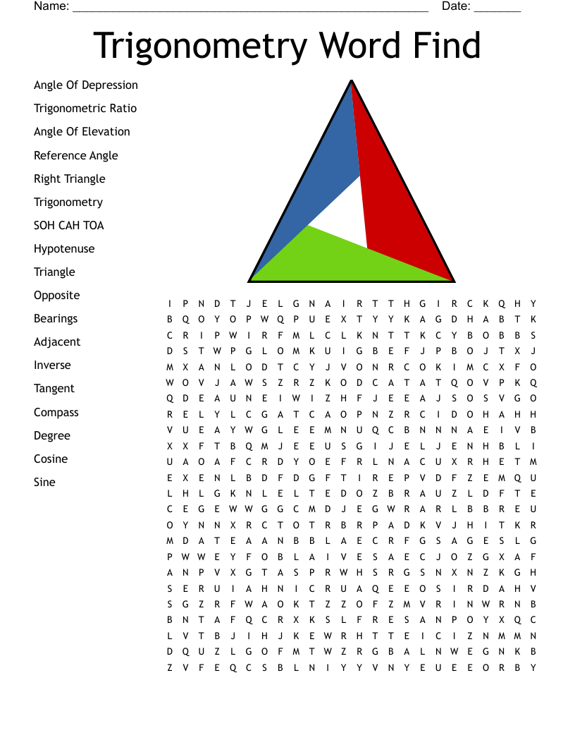 Trigonometry Word Find Word Search
