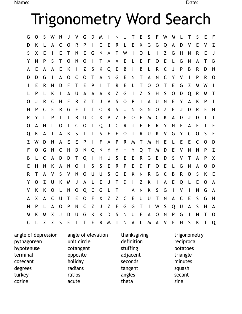 Trigonometry Word Search