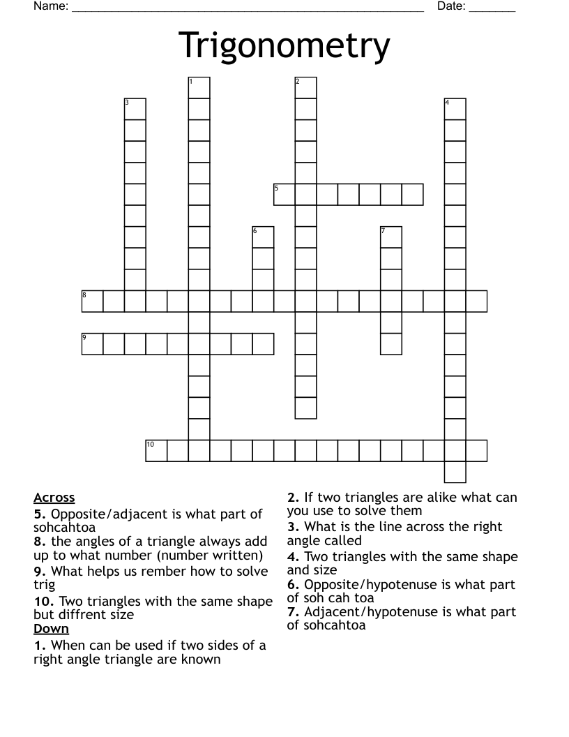 Trigonometry  Crossword