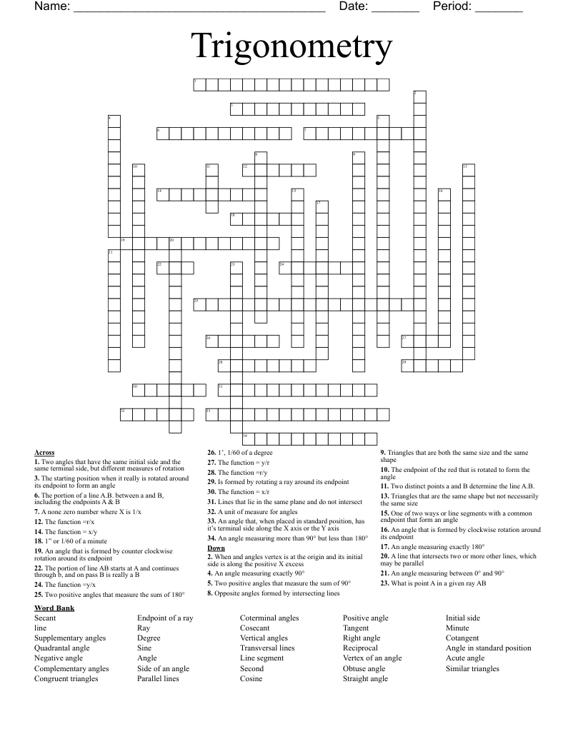 Trigonometry  Crossword