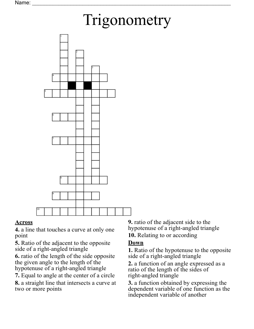 Trigonometry  Crossword