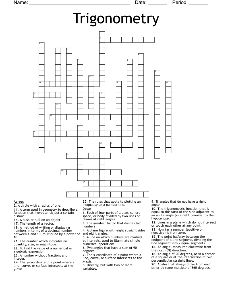 Trigonometry  Crossword