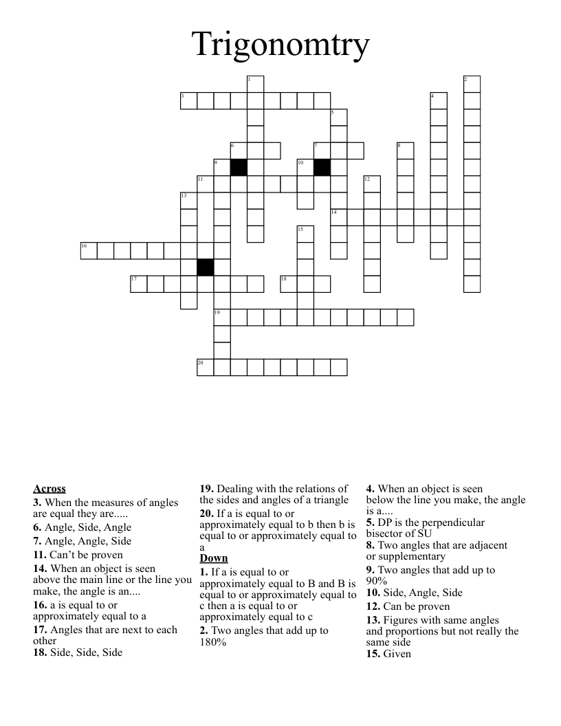 Trigonomtry Crossword