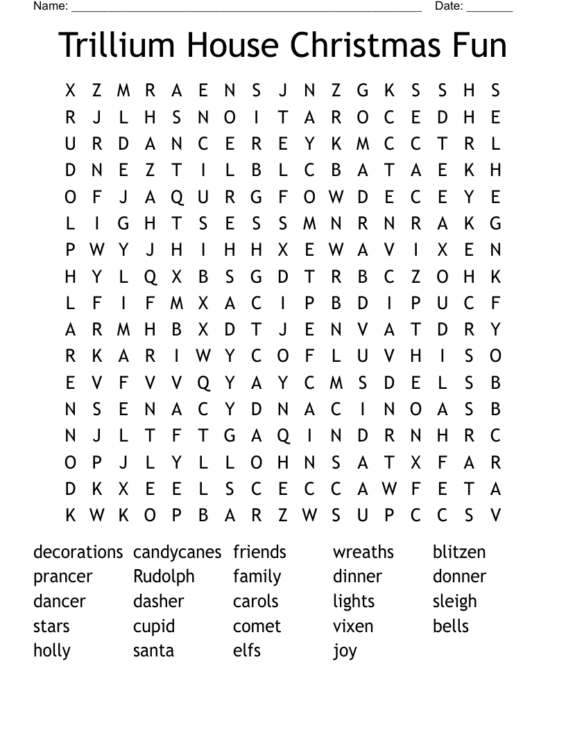 Trillium House Christmas Fun Word Search