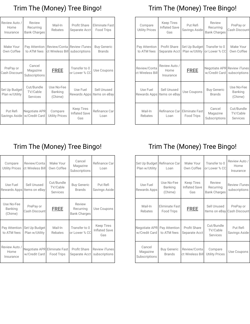 Trim The (Money) Tree Bingo!