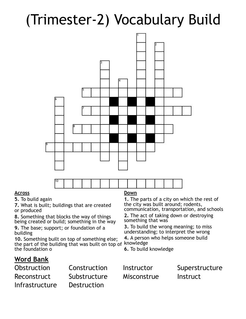 (Trimester-2) Vocabulary Build Crossword
