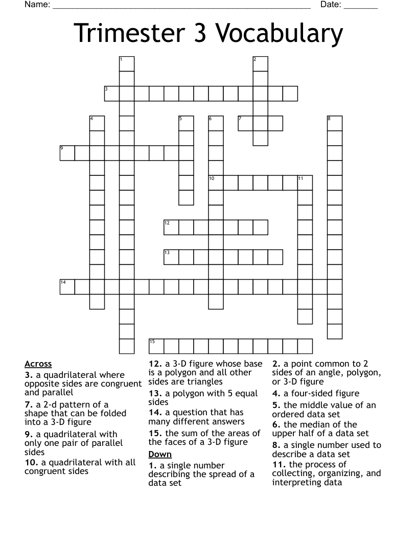 Trimester 3 Vocabulary Crossword