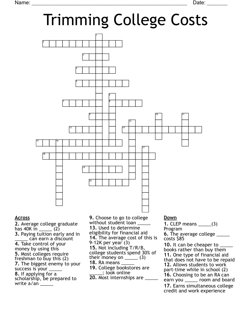 Trimming College Costs  Crossword