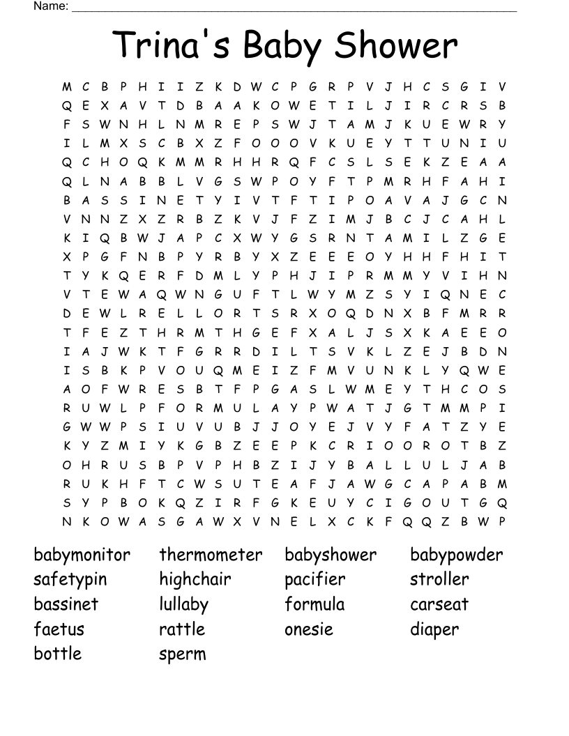 Trina's Baby Shower Word Search