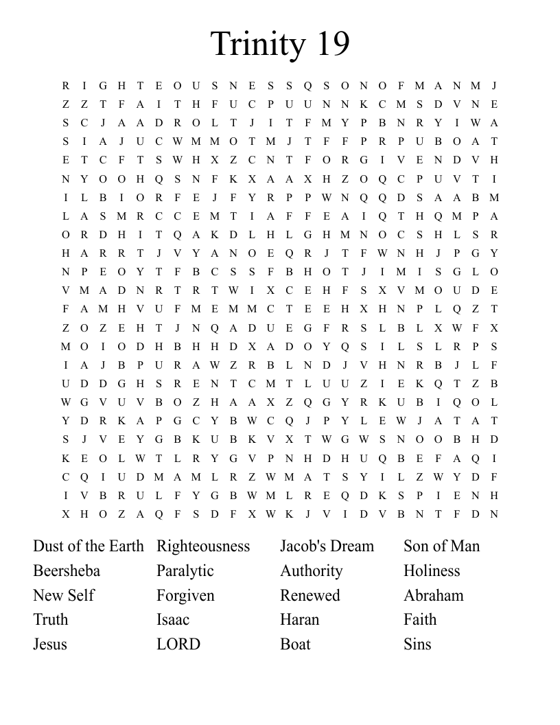 Trinity 19 Word Search