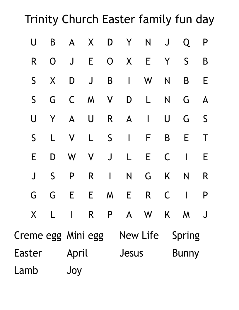 Trinity Church Easter family fun day Word Search