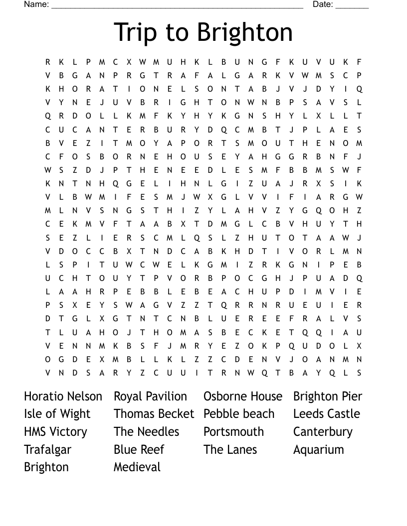 Trip to Brighton Word Search