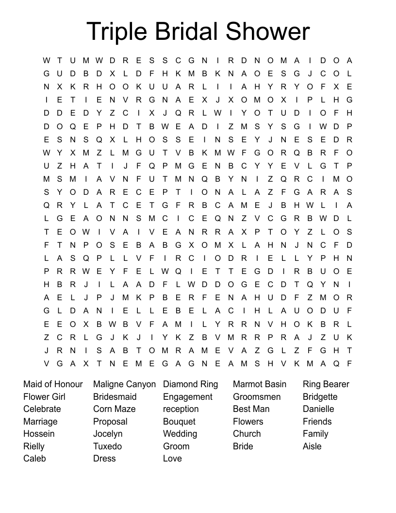 Triple Bridal Shower Word Search