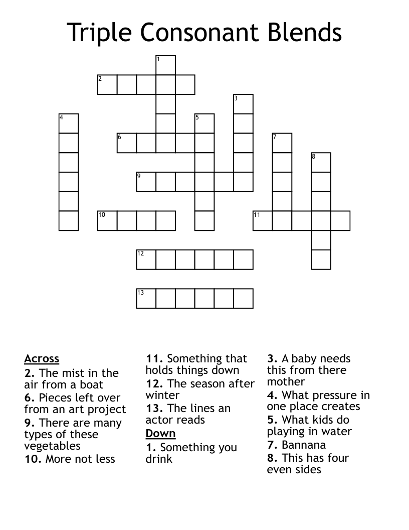 Triple Consonant Blends Crossword