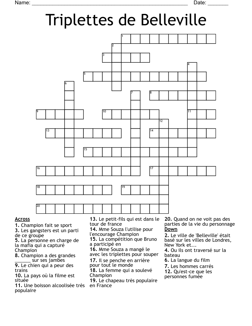 Triplettes de Belleville Crossword