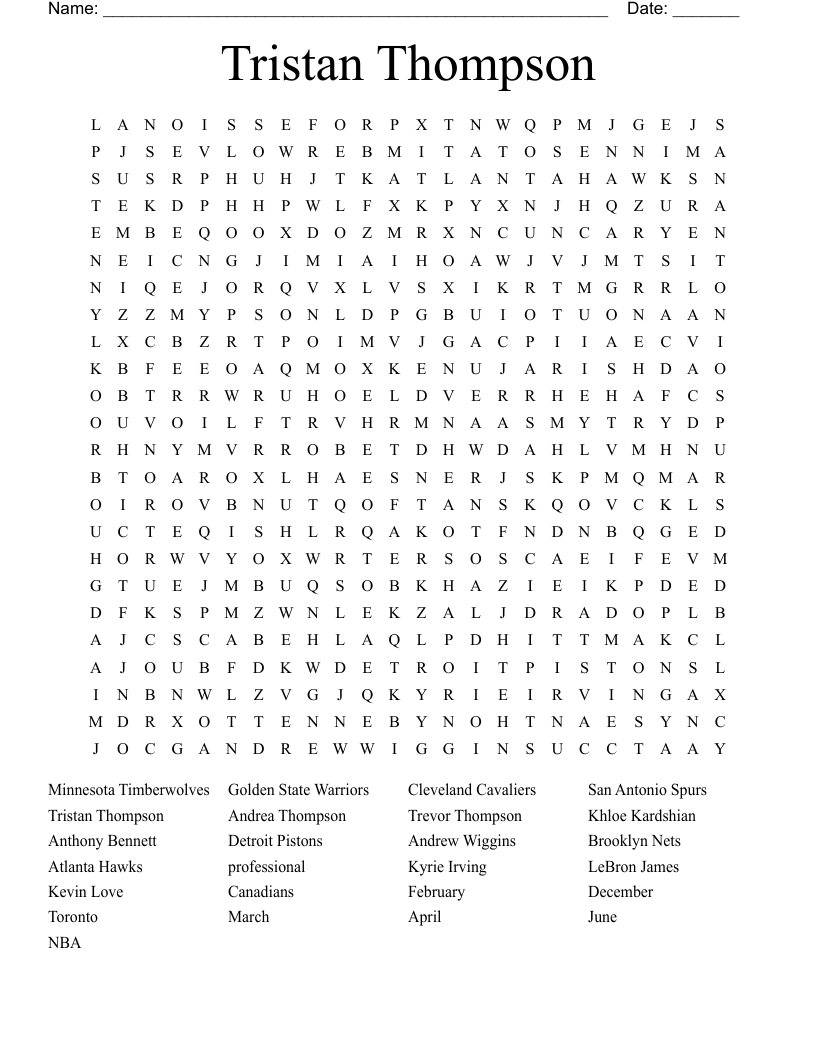 Tristan Thompson Word Search
