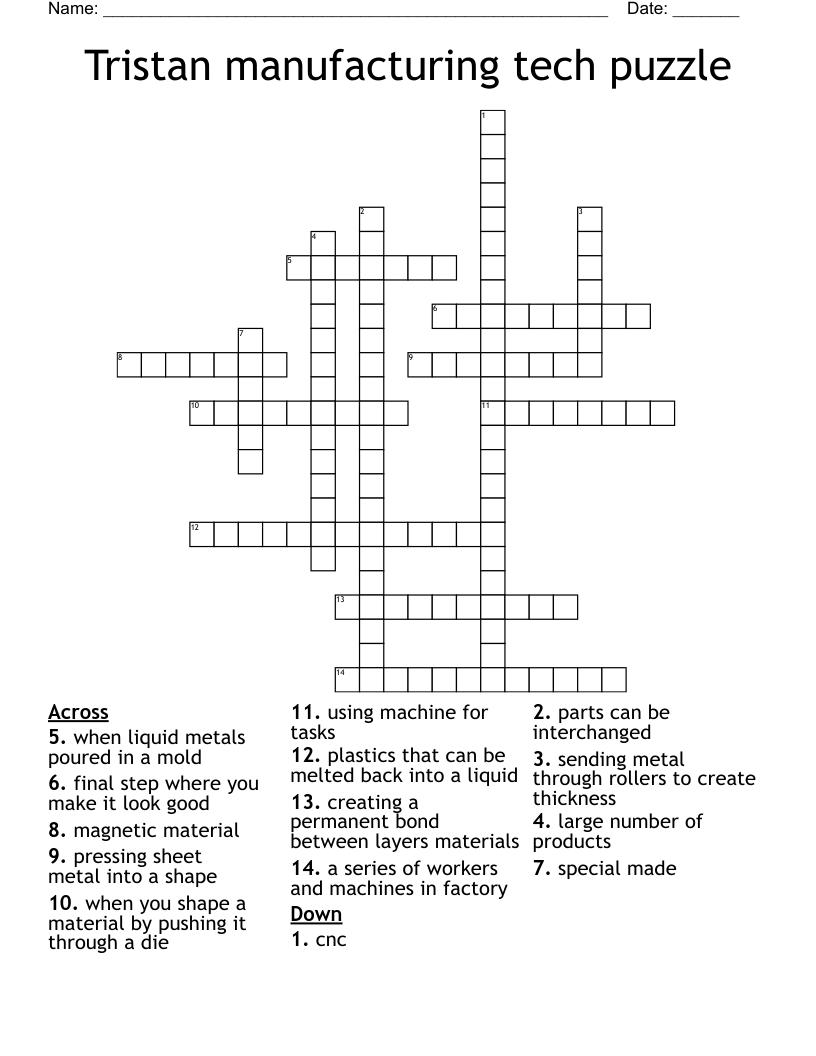 Tristan manufacturing tech puzzle Crossword
