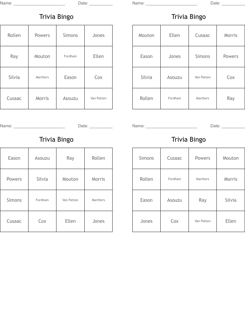 Trivia Bingo