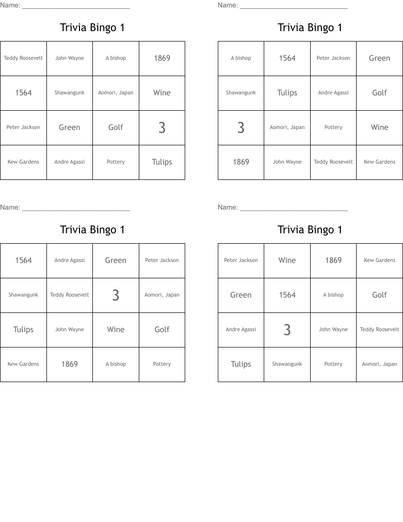 Trivia Bingo 1