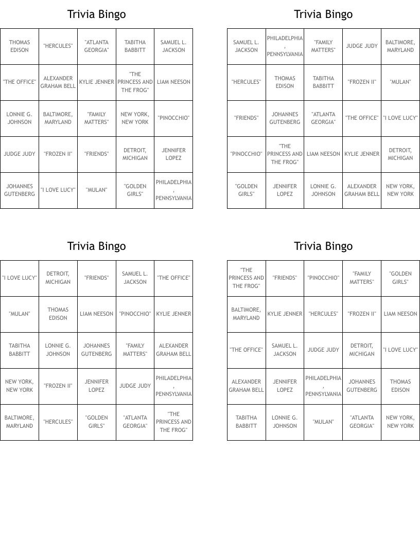Trivia Bingo