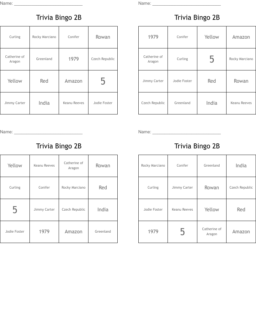 Trivia Bingo 2B