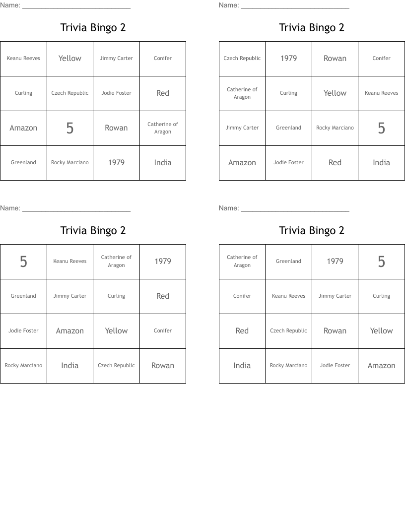 Trivia Bingo 2