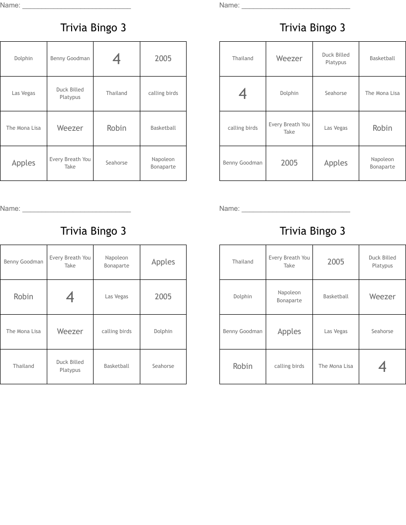 Trivia Bingo 3
