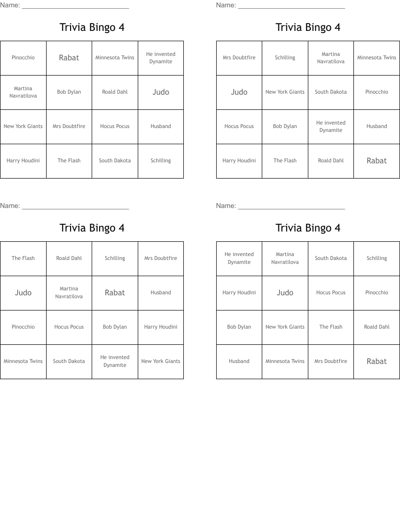 Trivia Bingo 4