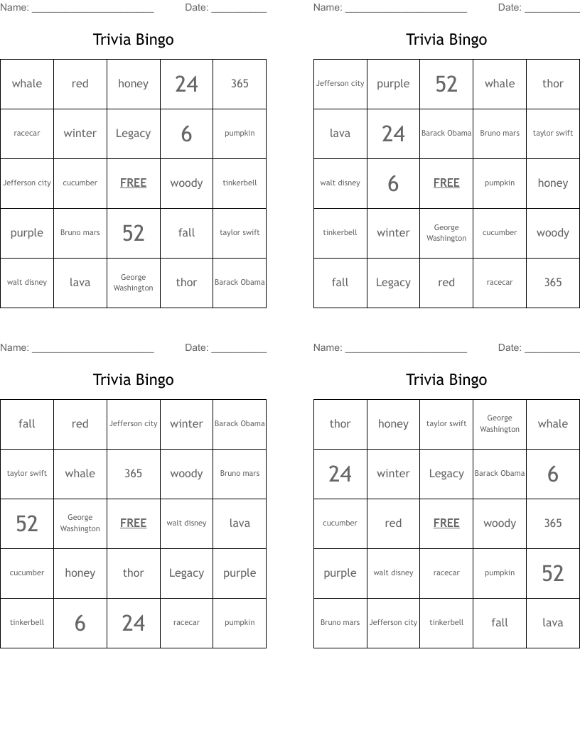 Trivia Bingo