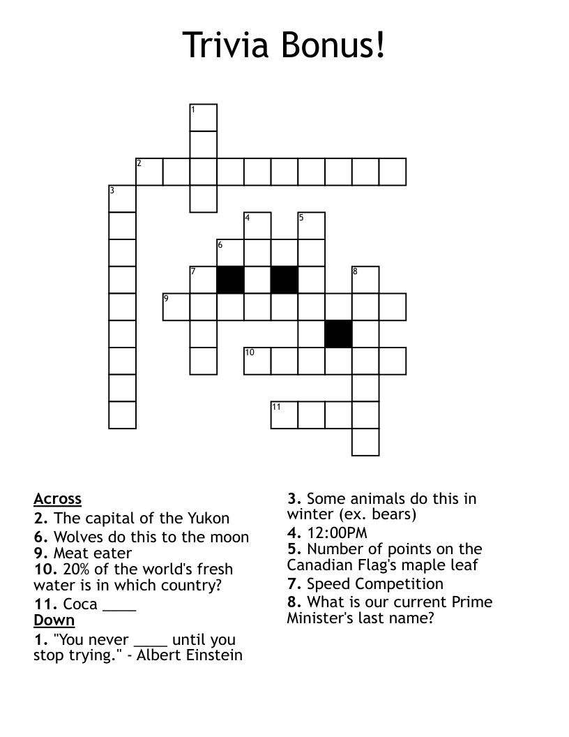 Trivia Bonus! Crossword