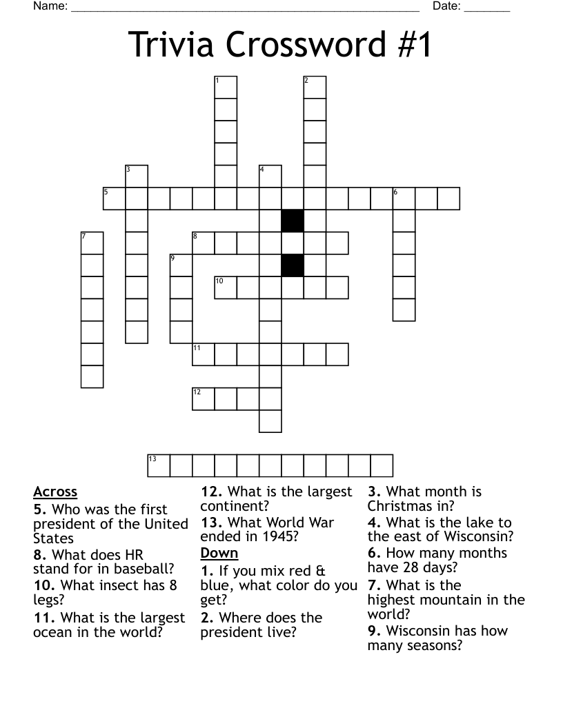 Trivia Crossword #1