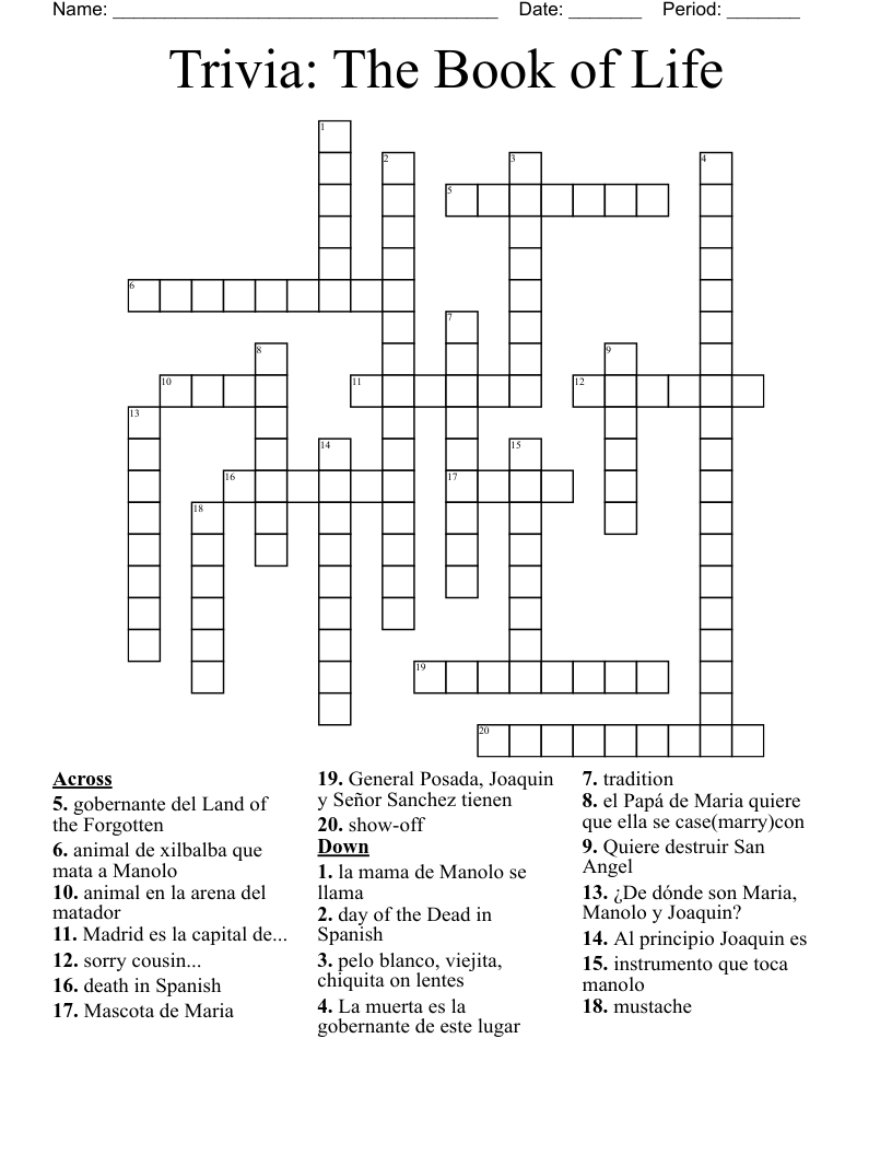 Trivia:  The Book of Life Crossword