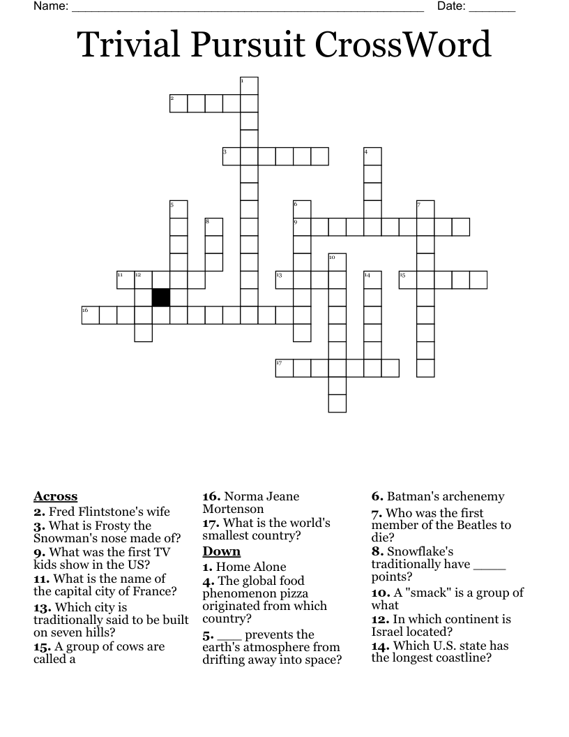 Trivial Pursuit CrossWord