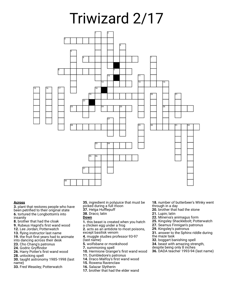 Triwizard 2/17 Crossword