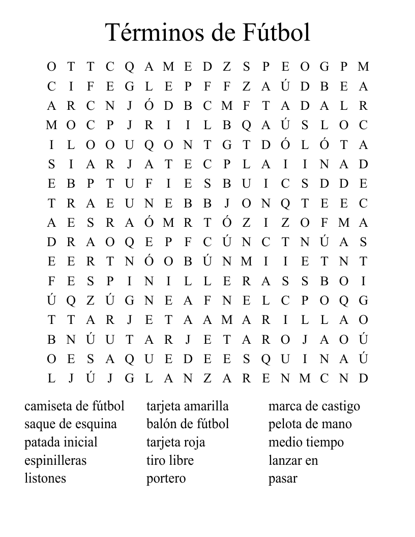 Términos de Fútbol Word Search