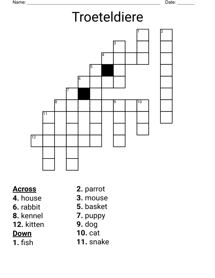 Troeteldiere Crossword