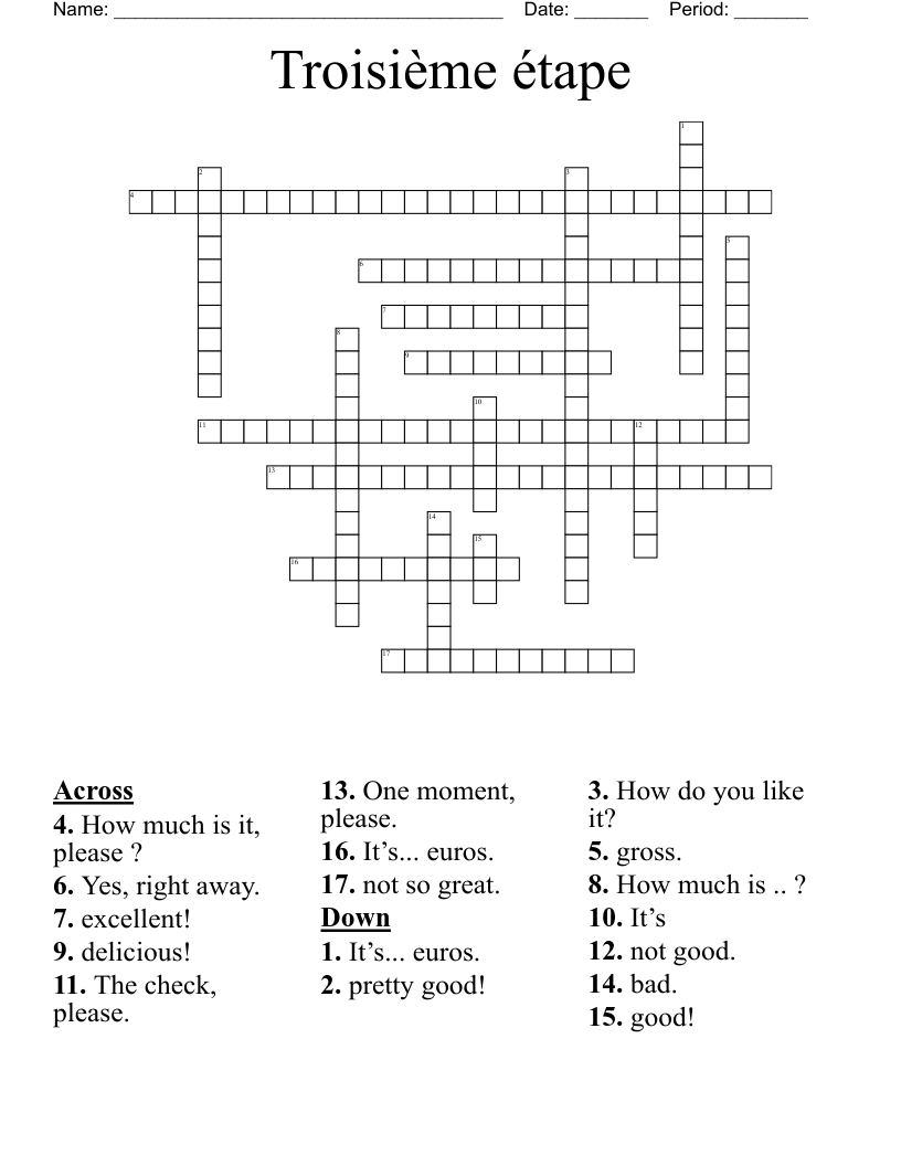 Troisième étape Crossword