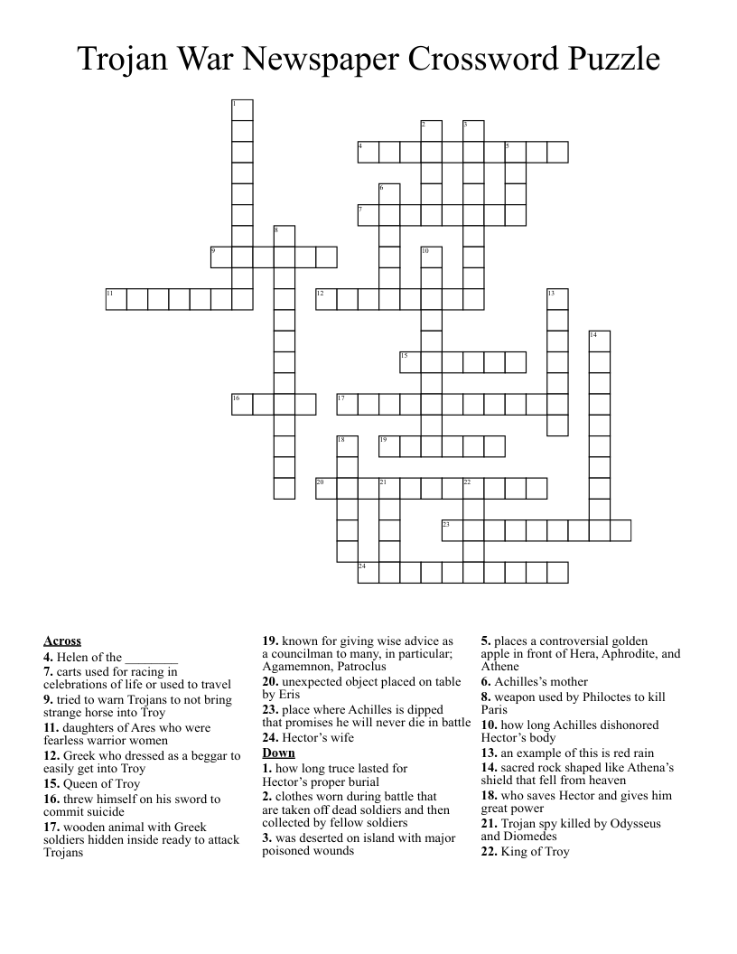 Trojan War Newspaper Crossword Puzzle
