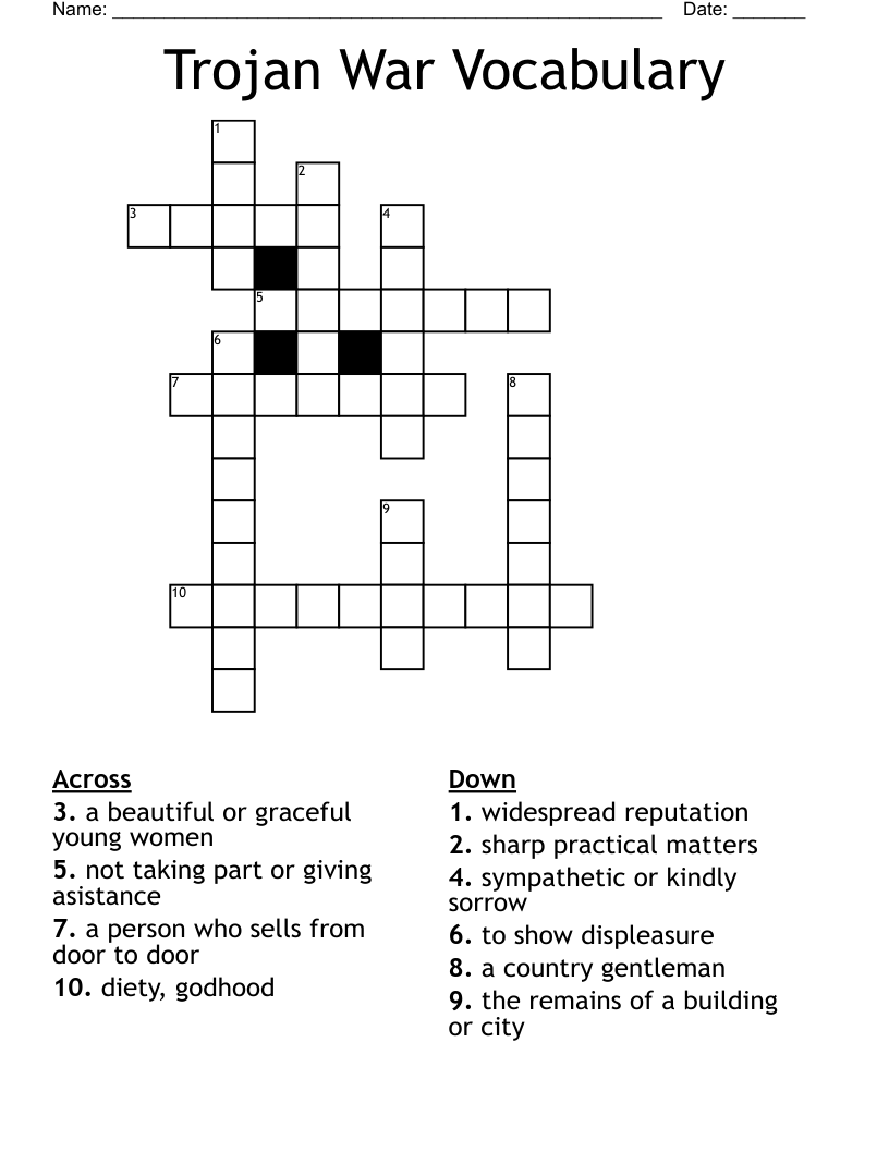 Trojan War Vocabulary Crossword