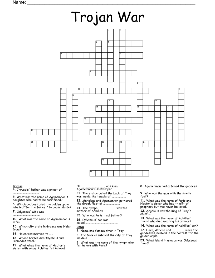 Trojan War  Crossword