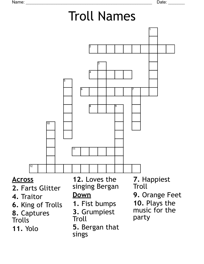 Troll Names Crossword