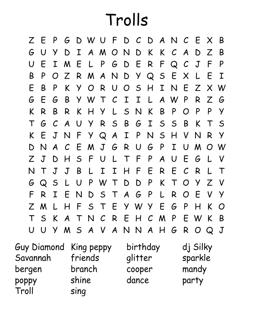 Trolls Word Search