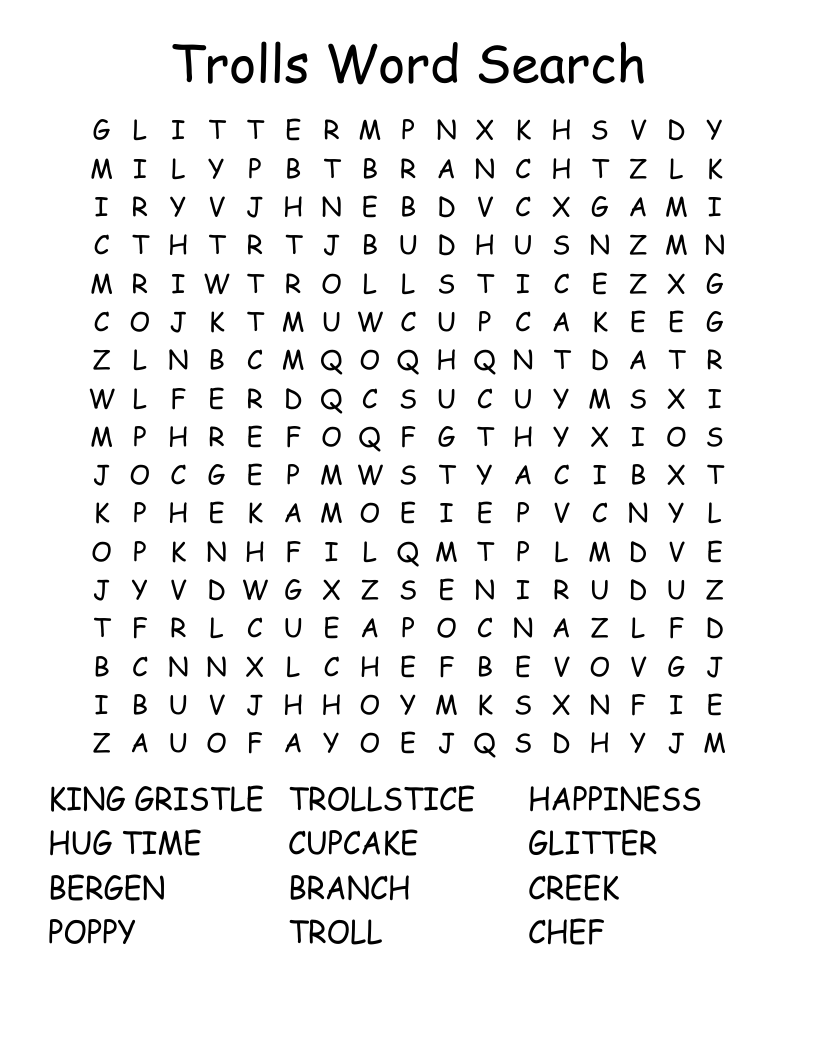 Trolls Word Search