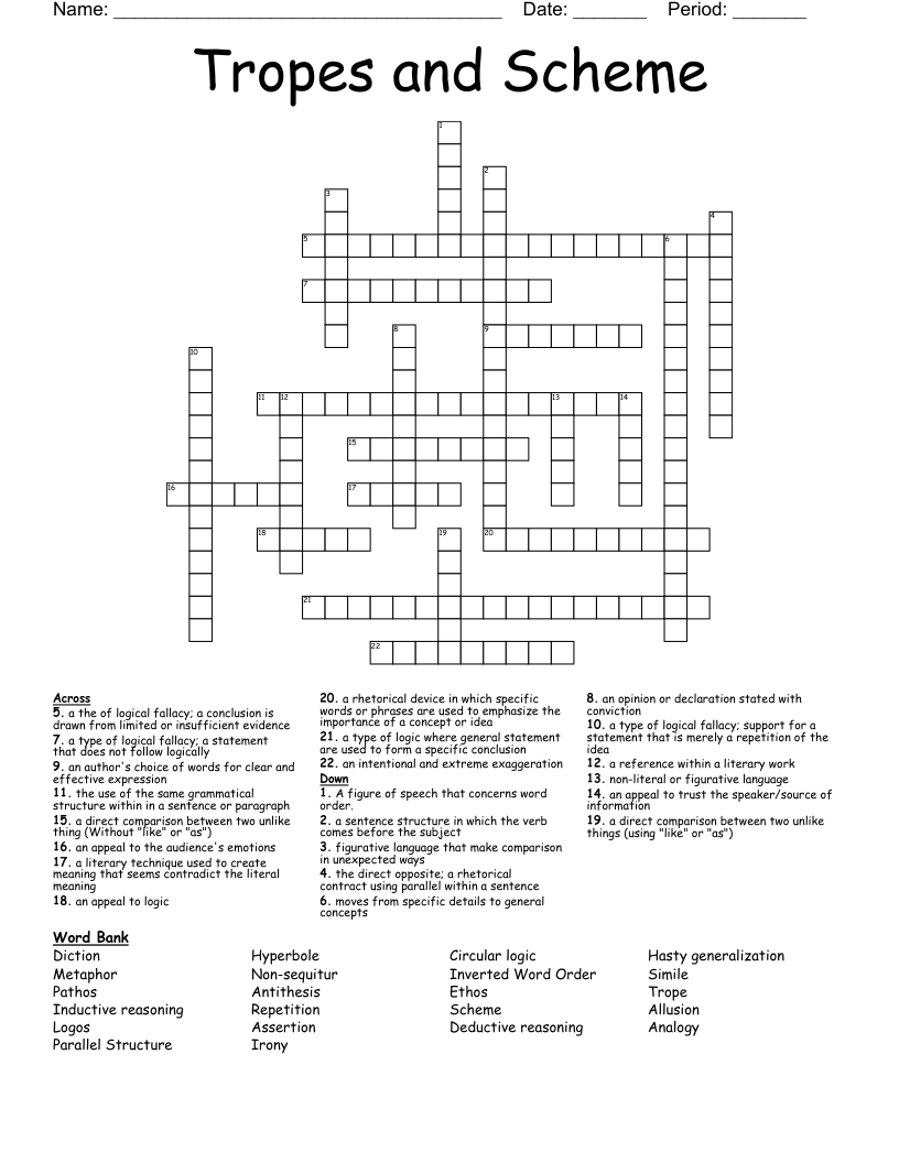 Tropes and Scheme Crossword