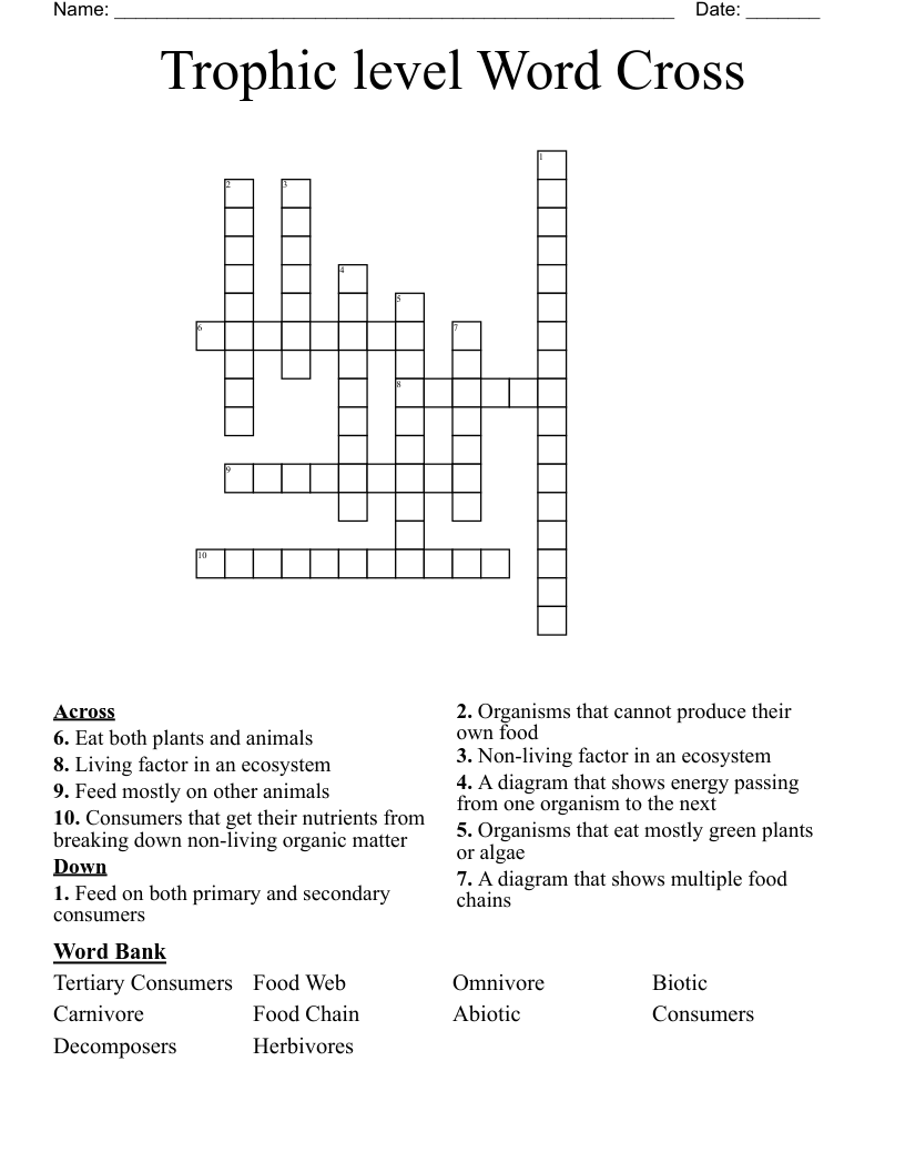 Trophic level Word Cross Crossword