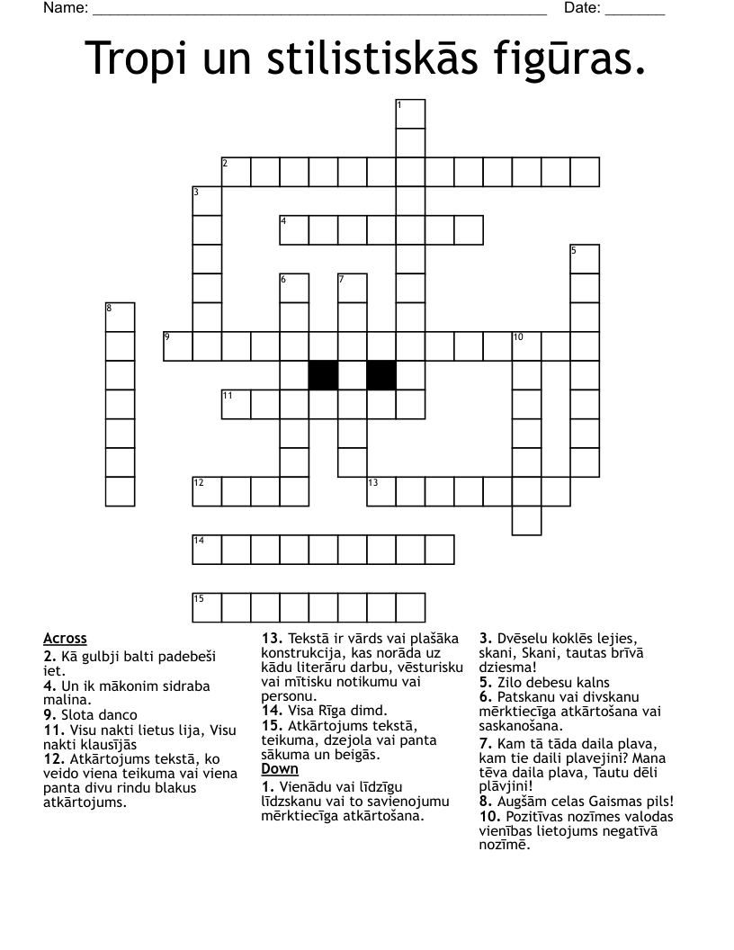Tropi un stilistiskās figūras. Crossword